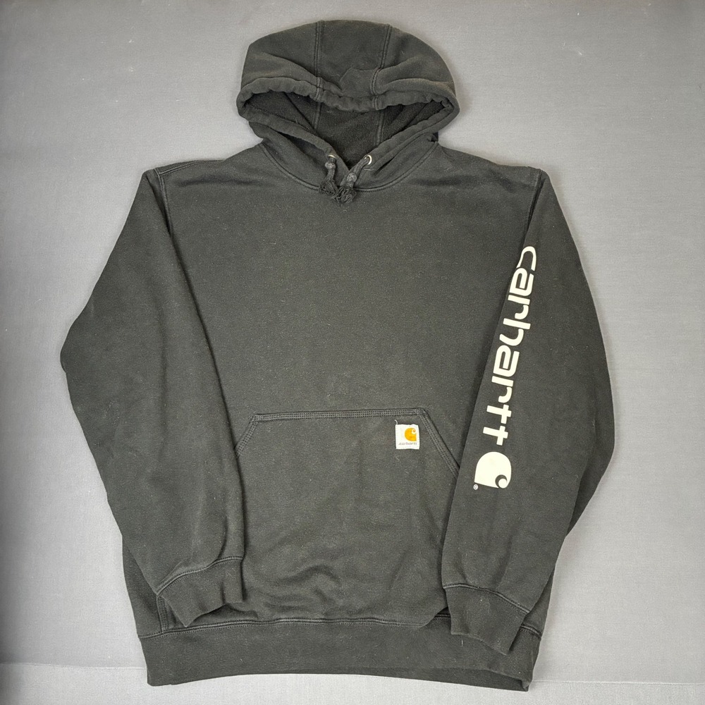Carhartt Men's Dark Gray Original Fit Logo Sleeve Graphic Pullover Hoodie Large